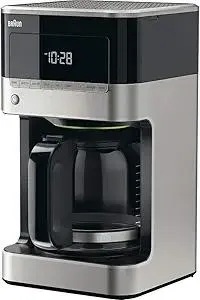 Braun BrewSense 12 Cup Drip Coffee Maker - Pause & Pour Mid Brew, Coffee Machine with 24-Hour Timer & Clock, Bold & Regular Strength, 1-4 Cup Functions, Self Clean, Auto Shutoff, Stainless Steel