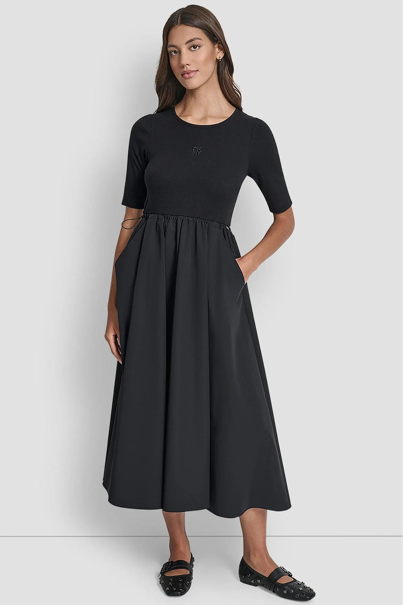 RIB TANK DRESS WITH POPLIN SKIRT