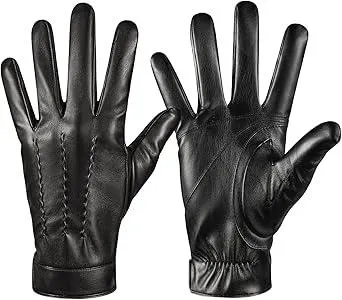Winter Leather Gloves for Men,Touchscreen Snow Driving Gloves with Cashmere Lining for Motorcycle Driving Riding…