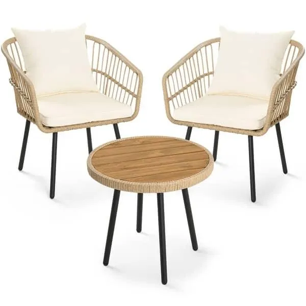 Moasis 3 Pieces Outdoor Wicker Rattan Patio Conversation Bistro Set