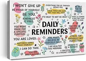 Inspirational Daily Reminders Poster Canvas Wall Art for Office Home Decor - Positive Affirmation Canvas Print Wall Art Painting Framed Encouragement Gifts - Easel & Hanging Hook 12x15 Inch