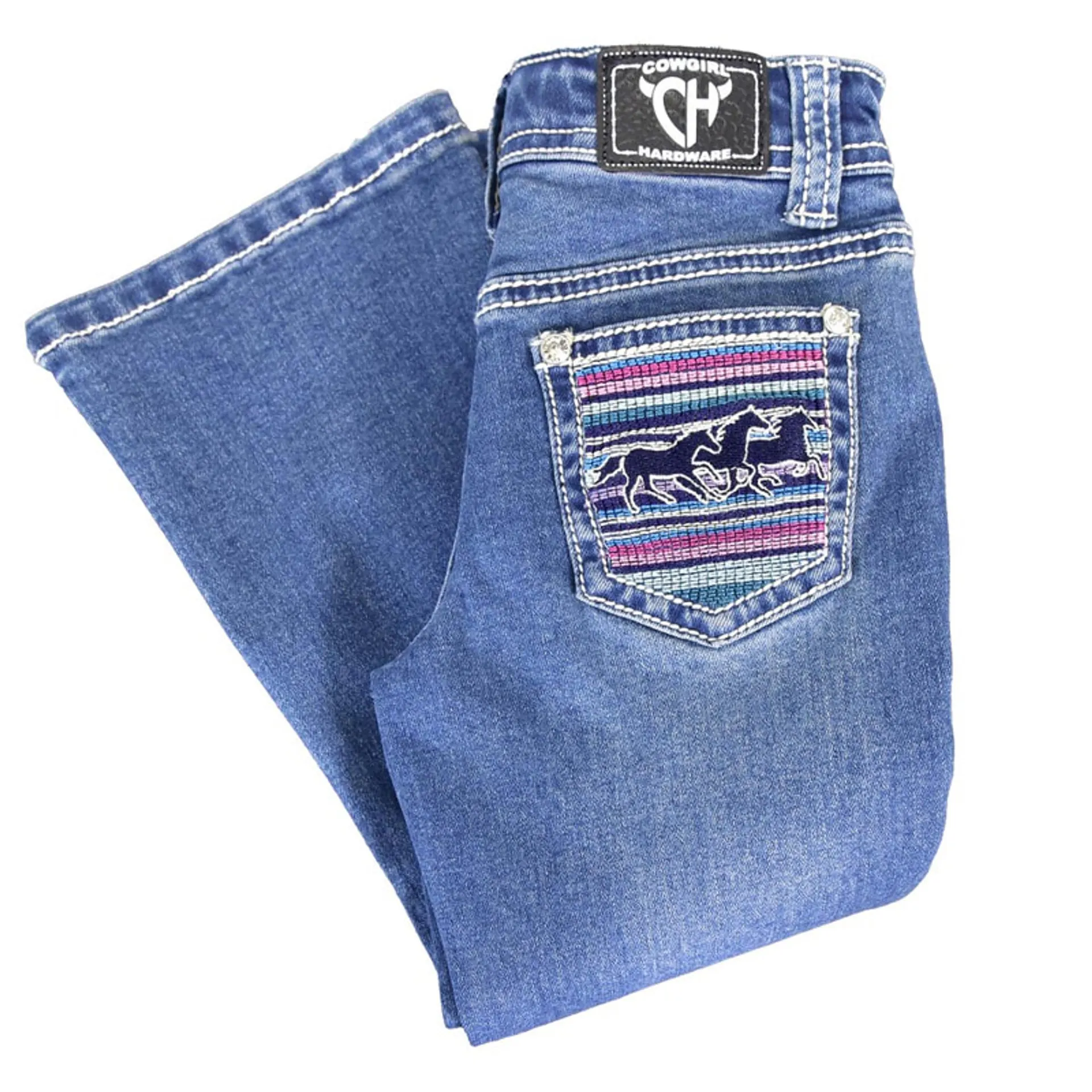Cowgirl Hardware Toddler Girl's Medium Wash Southwestern Serape Pocket Boot Cut Denim Jeans