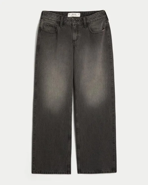 Curvy Low-Rise Washed Black Baggy Jeans