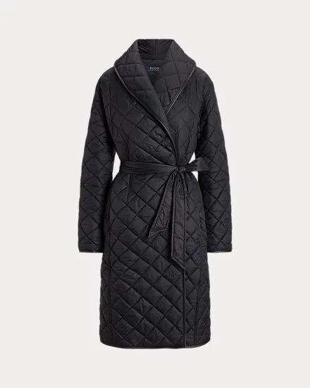 Water-Repellent Quilted Wrap Coat