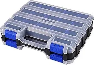 Small Parts Storage Case Tools Box Organizer Double Side 34 Compartments Hardware Organizers with Removable Plastic Dividers for Screws Nuts Nails Bolts