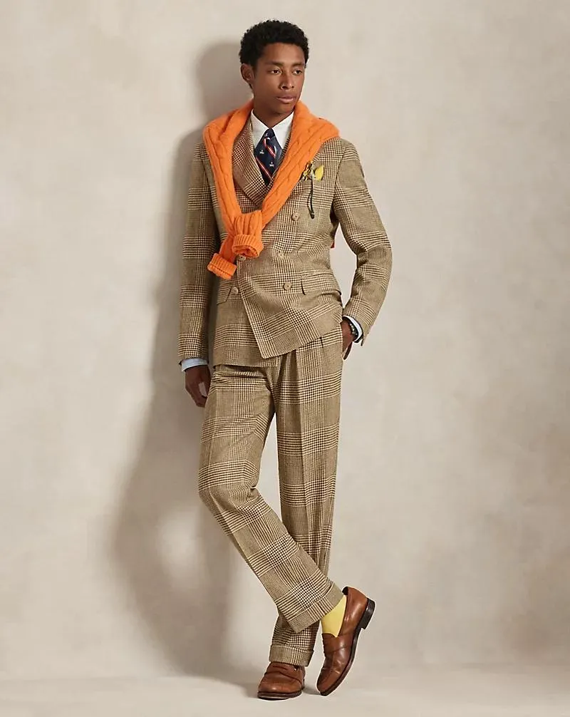 Pleated Glen Plaid Suit Trouser