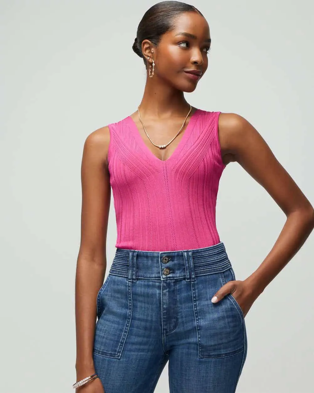 Rib Sculpted V-Neck Tank