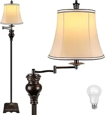 PARTPHONER Vintage Floor Lamps for Living Room,Traditional 350° Adjustable Swing Arm Farmhouse Floor Lamp for Bedroom, Rustic Standing Lamp Pole Lamps for Reading, Home Décor and Office, Brown