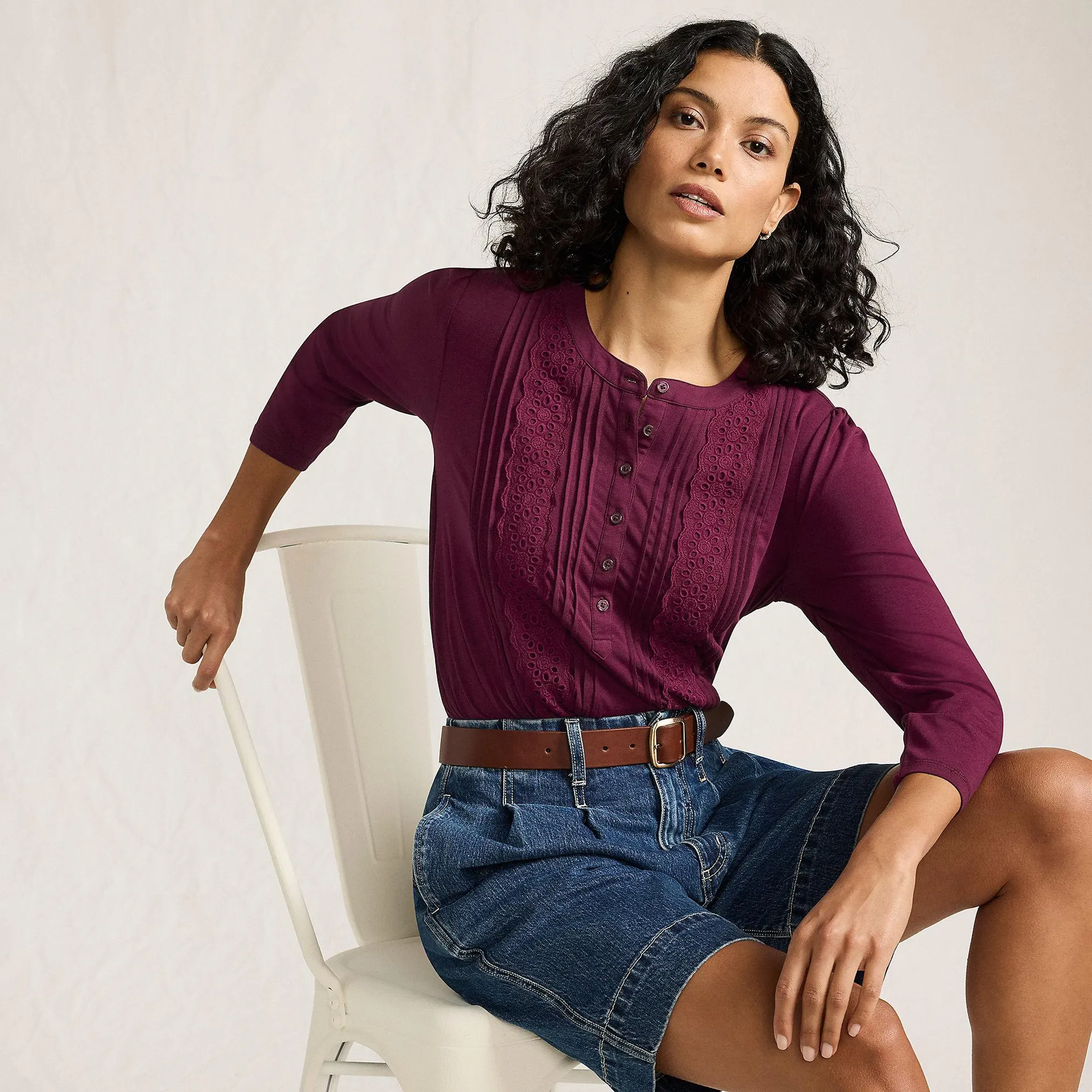 Women's 3/4 Sleeve Lightweight Jersey Embellished Top