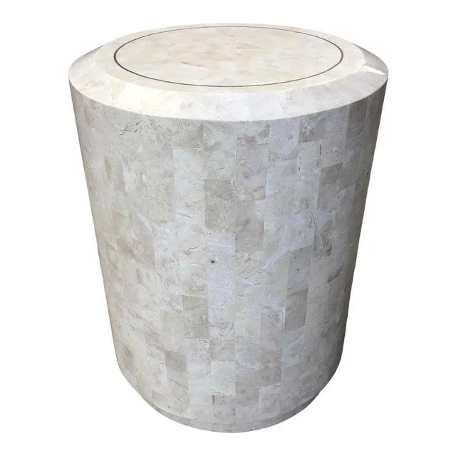 Postmodern Pedestal End Table in Tessellated Stone From Maitland-Smith Philippines