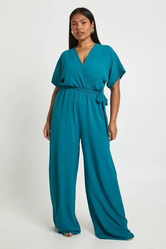 Plus Woven Belted Wide Leg Jumpsuit