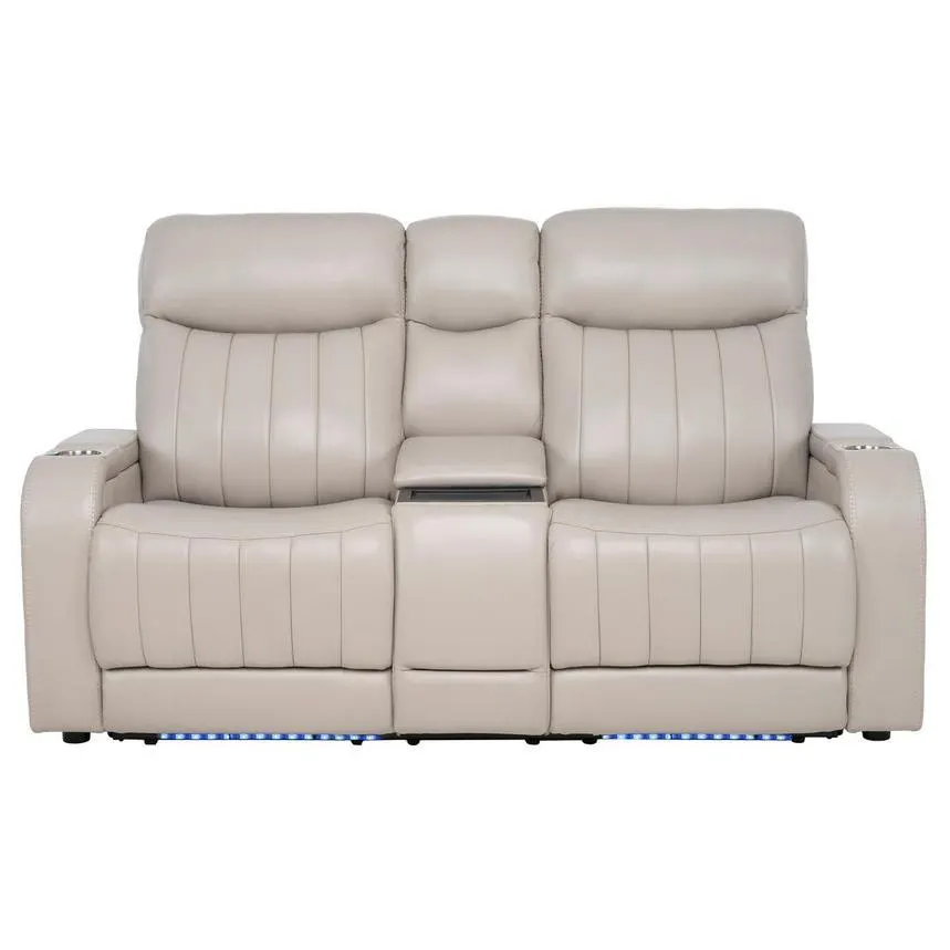 Neptune Gray Leather Power Reclining Sofa w/Console