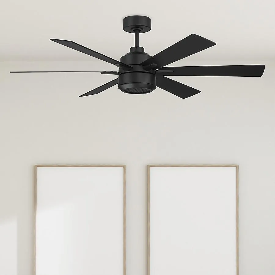 Harbor Breeze SpeakWell Bluetooth 52-Inches Matte Black with Black/Dark Teak Blades Indoor/Outdoor Downrod mount Standard Ceiling Fan and Remote ( 6 -Blade)