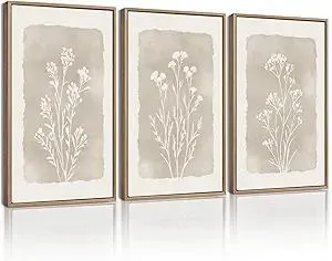 KUVIOKE Boho Botanical Flower Framed Wall Art Farmhouse Vintage Floral Wall Painting Rustic Wildflower Neutral Prints Artwork Home Decor 11x14in (Natural Framed)