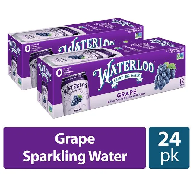 Waterloo Sparkling Water, Grape, 12 fl oz, 24 Pack Cans
