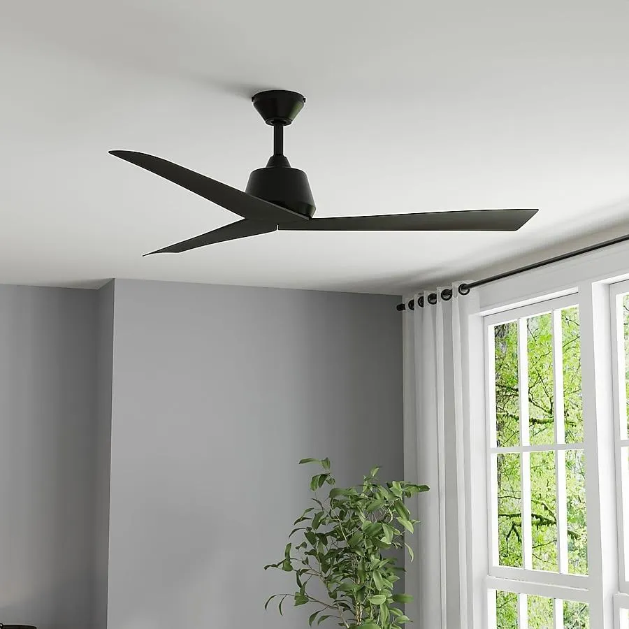 Harbor Breeze Stokes II Easy2Hang 52-in Outdoor Downrod or Flush Mount Matte Black with Matte Black Blades Propeller Ceiling Fan Without Light - Remote Included ( 3 -Blade )