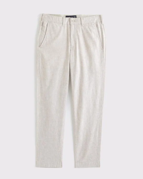 Straight Linen-Blend Fixed Waist Pant