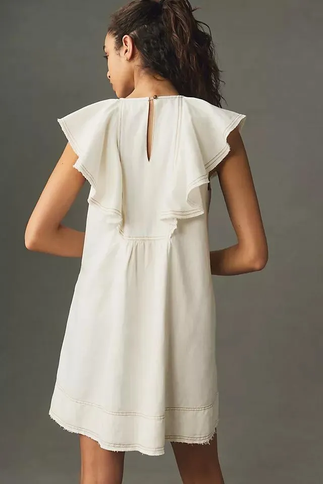 Pilcro V-Neck Ruffle Linen Mini Dress