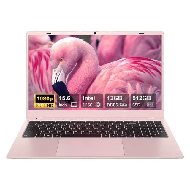 RNRUO 15.6" Windonws 11 Laptop, 12GB DDR5 512G SSD, Up to 3.6GHz Intel N150 Quad-Core WiFi 6 BT 5.2, 1080 FHD Display for Student, Business, Home Office, Pink