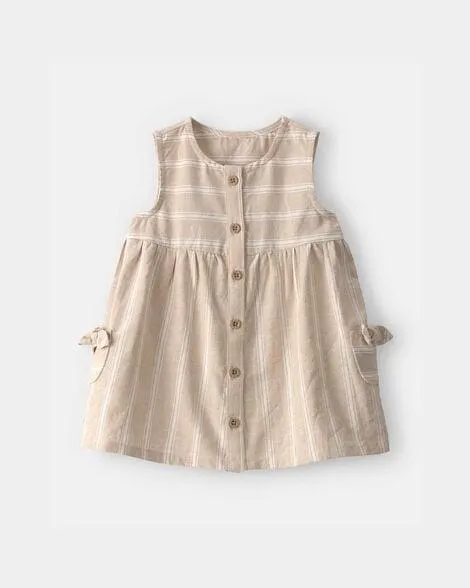 Baby Girl Stripe Sleeveless Dress - Khaki/Ivory