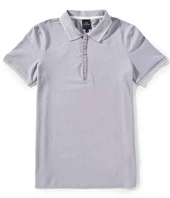 Slim Fit Covered Logo Zipper Short Sleeve Polo Shirt