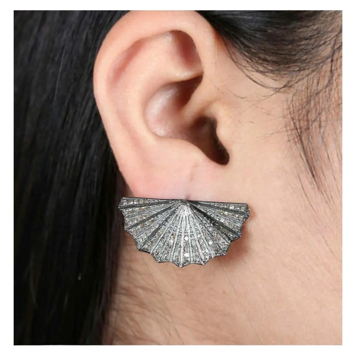 Natural Pave Diamond Designer Stud Earring 925 Silver Diamond Earring Pair