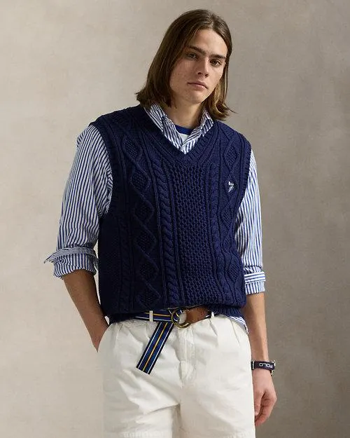 Aran-Knit Cotton Sweater Vest