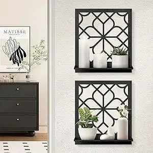 Metal Wall Candle Holder, Black Metal Wall Art Decor, Farmhouse Rustic Bathroom Wall Art, Retro Aesthetics Wall Hanging for Living Room Bedroom Bathroom (2 Pack, 11.8 x 13 in)