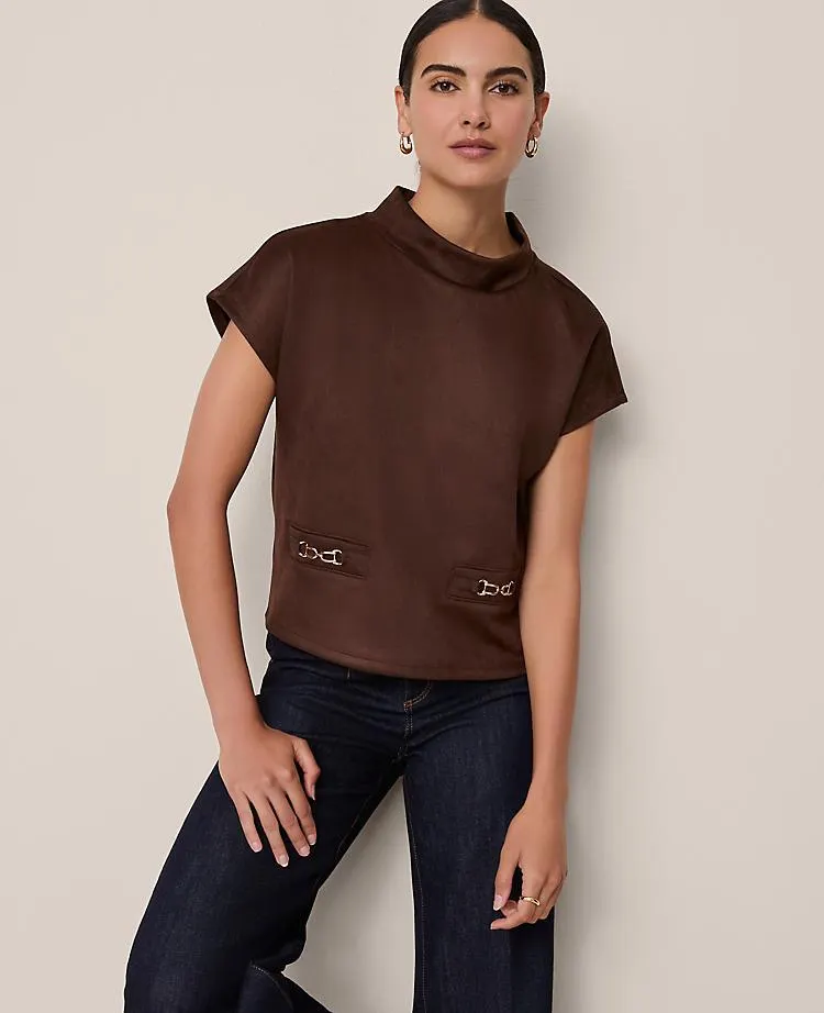 Faux Suede Horsebit Top