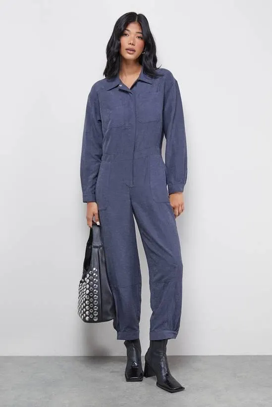 Petite Peach Satin Utility Boilersuit Jumpsuit