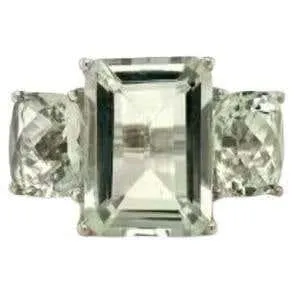 25.90 CTW Green Amethyst Three Stone Ring in 925 Sterling Silver Gift For Women