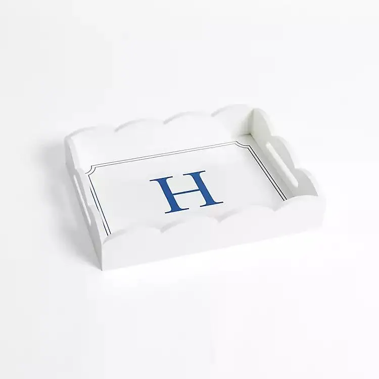 White Monogram H Scalloped Tray