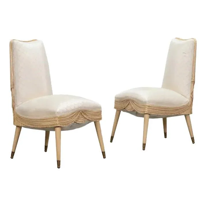 Pair of Vintage Hollywood Regency Carved Slipper Chairs