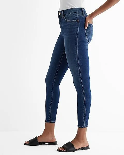 Mid Rise Dark Wash Cropped Skinny Jeans