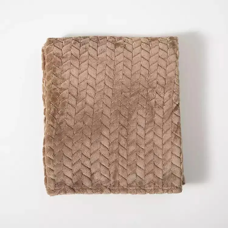 Taupe Heavenly Herringbone Plush Throw
