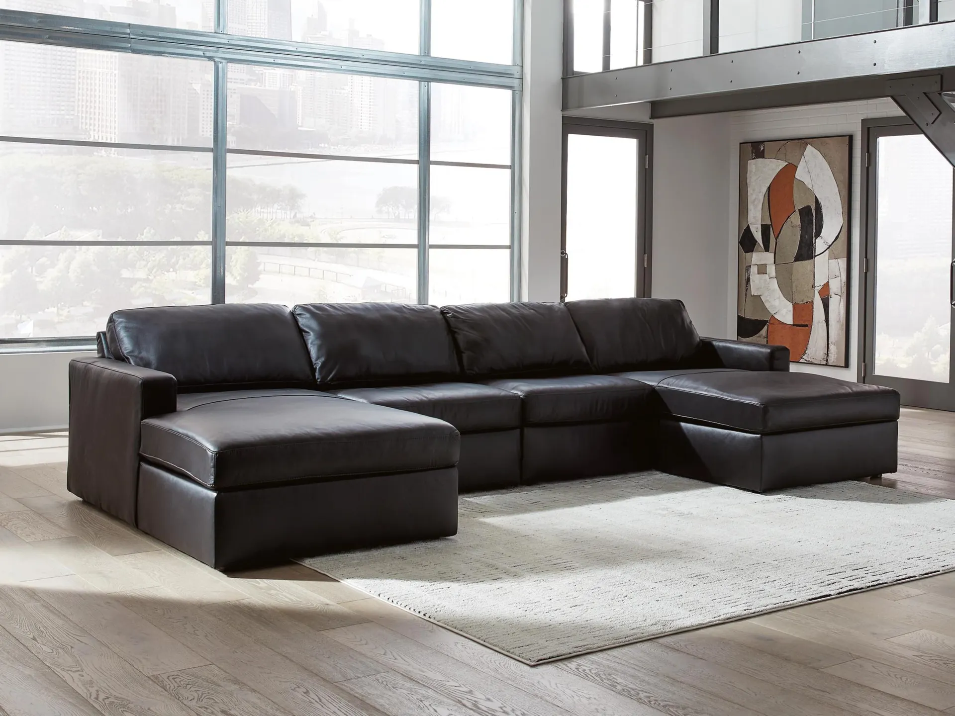 ModMax II 4-Piece Leather Modular Double Chaise Sectional