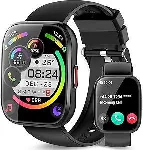 Smart Watch for Men Women Bluetooth Call, 1.85" HD Touch Screen Fitness Watch with Sleep Heart Rate Monitor, 112+ Sports Modes, IP68 Waterproof Activity Trackers for Android iOS, Black