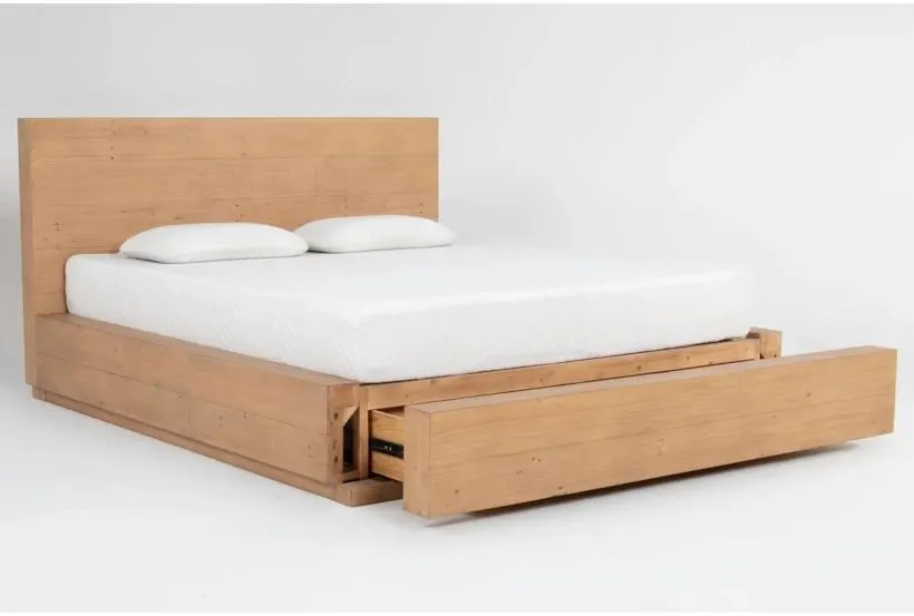 Satori Natural Reclaimed Pine Queen Wood Platform Bed With Storage