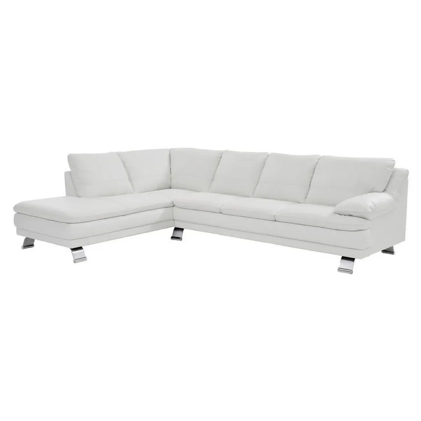 Rio White Leather Corner Sofa w/Left Chaise