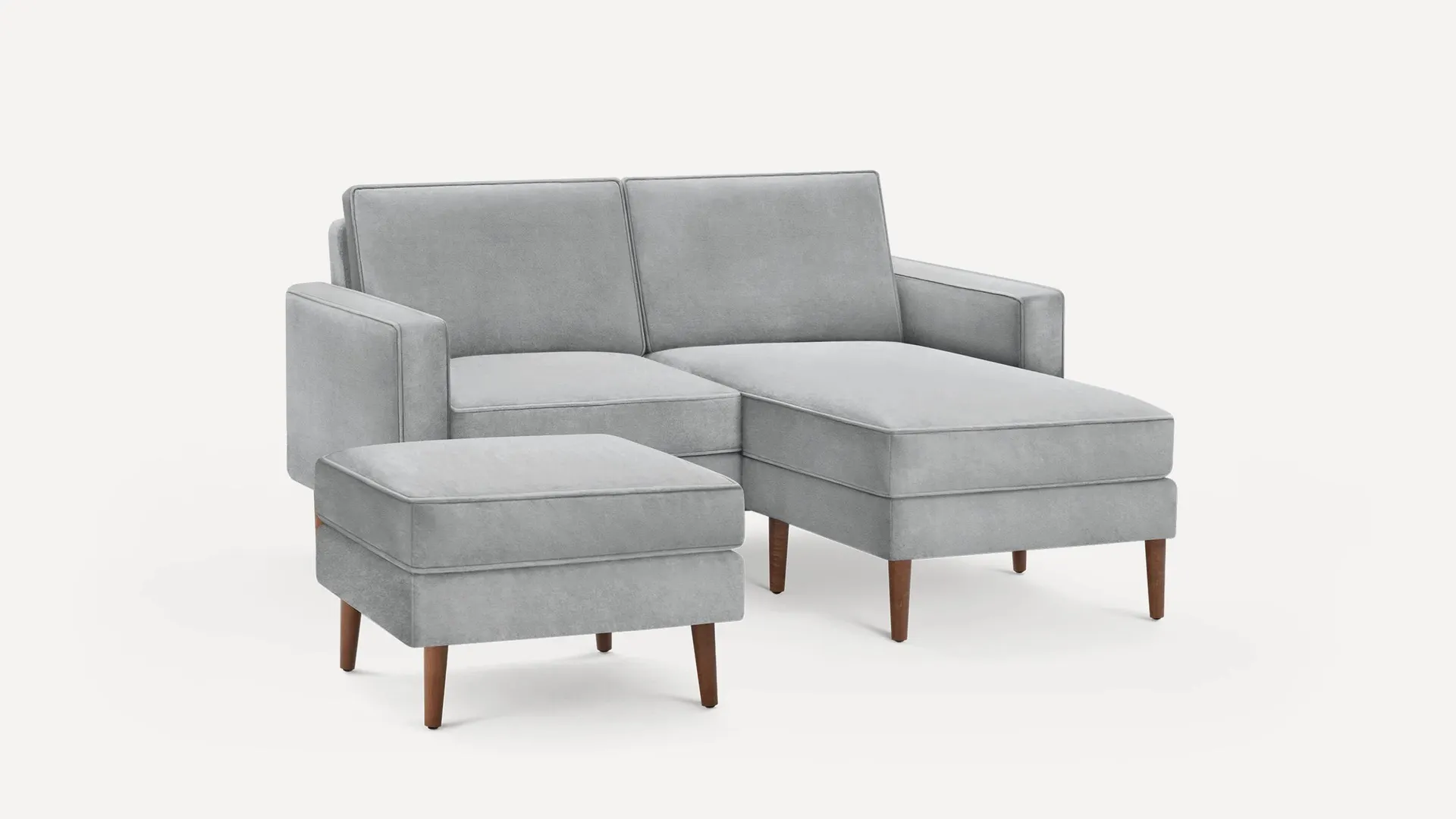 Nomad Velvet Loveseat with Chaise and Ottoman