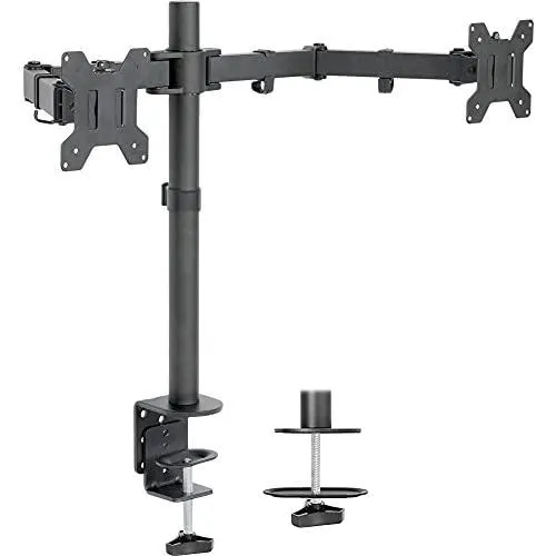 vivo dual lcd led 13 to 27 inch monitor desk mount stand, heavy duty fully adjustable, fits 2 screens, stand-v002