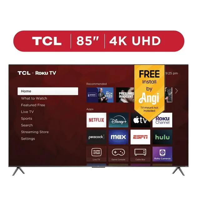 TCL 85” Class S4 (85S410R) 4K UHD HDR LED Smart TV with Roku TV