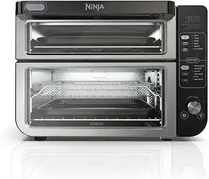 Ninja DCT401 12-in-1 Double Oven with FlexDoor, FlavorSeal & Smart Finish, Rapid Top Convection and Air Fry Bottom, Bake, Roast, Toast, Air Fry, Pizza and More, Stainless Steel (Renewed)