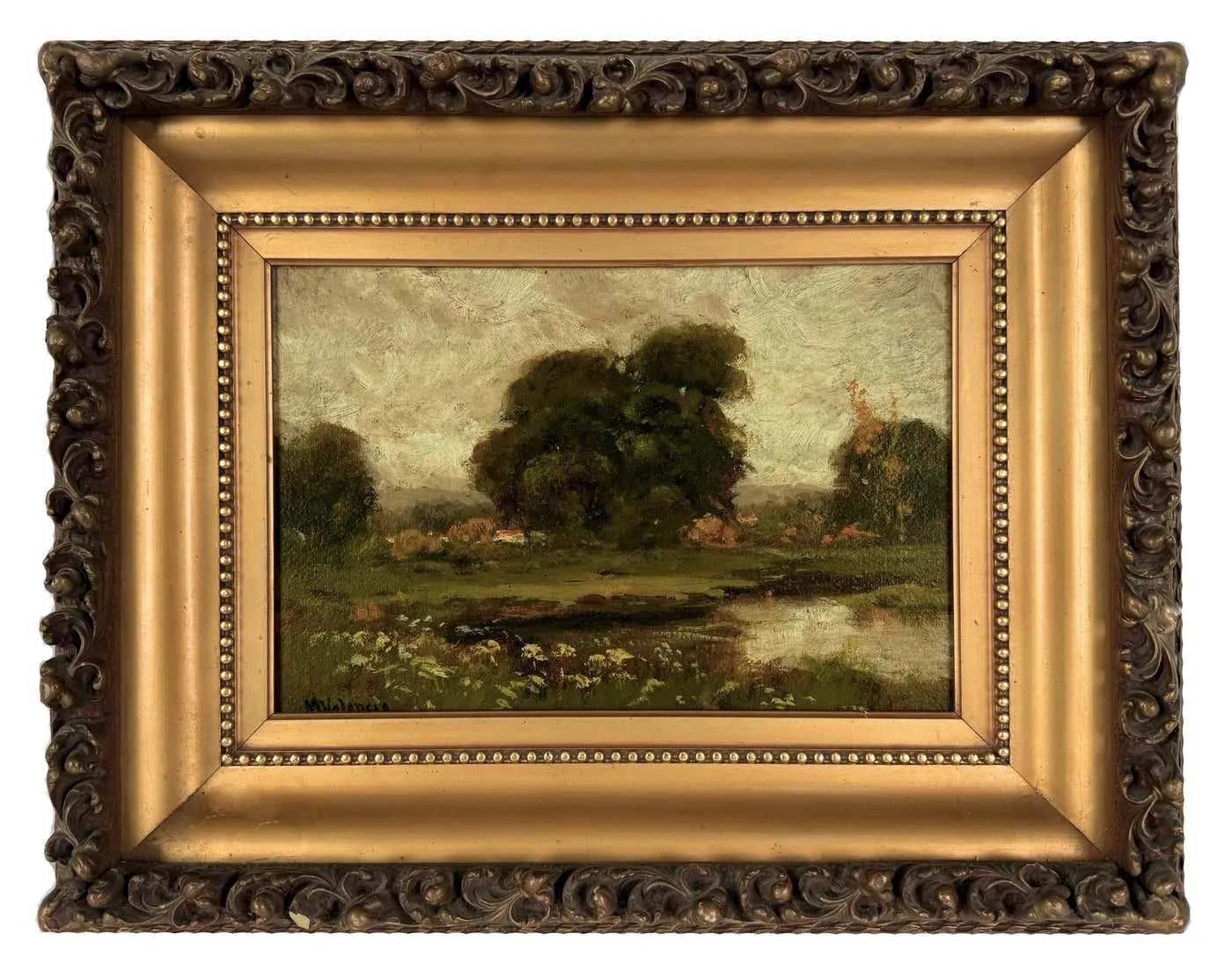 Manuel Valencia Marin County Meadows and Pond with Oak Trees by Manuel Valencia Tonalist Pioneer circa 1900