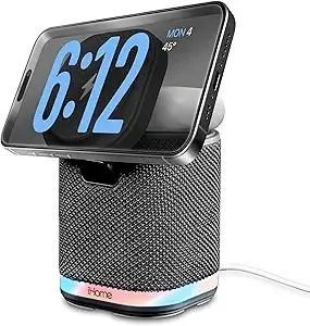 iHome Bluetooth Speaker with Wireless Charger, Charging Station with Color Changing Night Light - Dark Gray (iPBT50DG)
