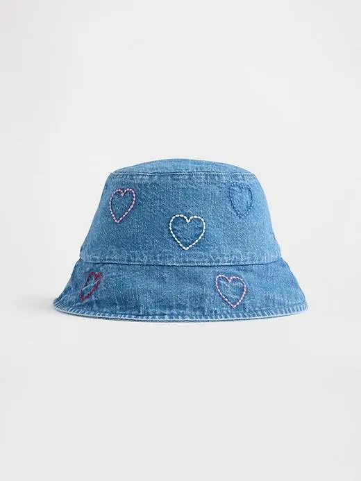 Baby Denim Embroidered Heart Bucket Hat