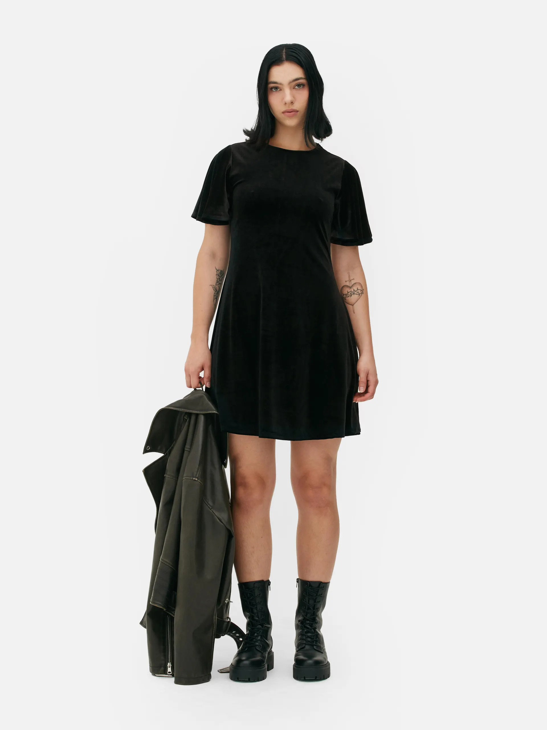 Fluwelen skaterjurkje met korte mouwen