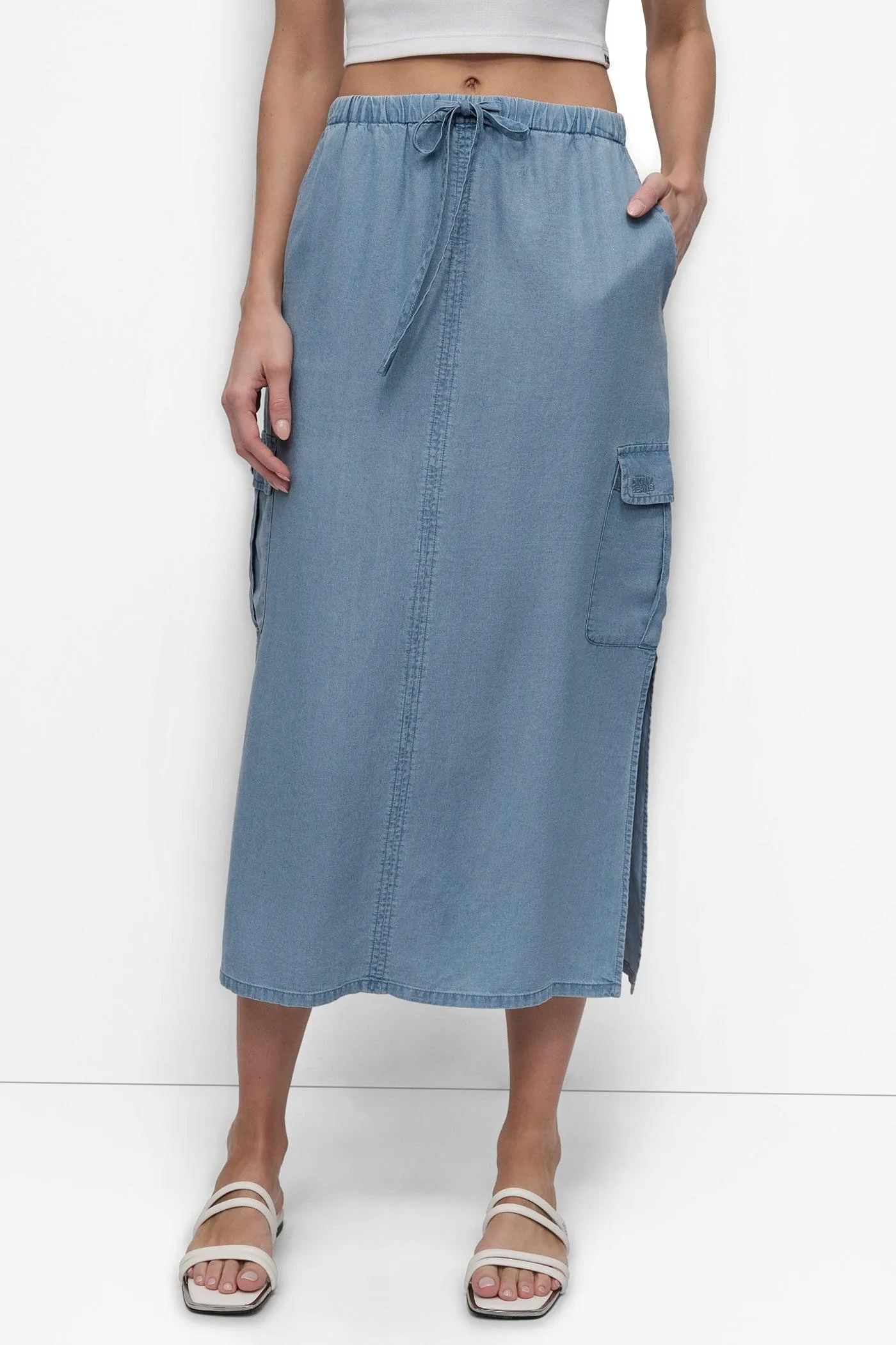 GARMENT DYE TIE WAIST CARGO SKIRT