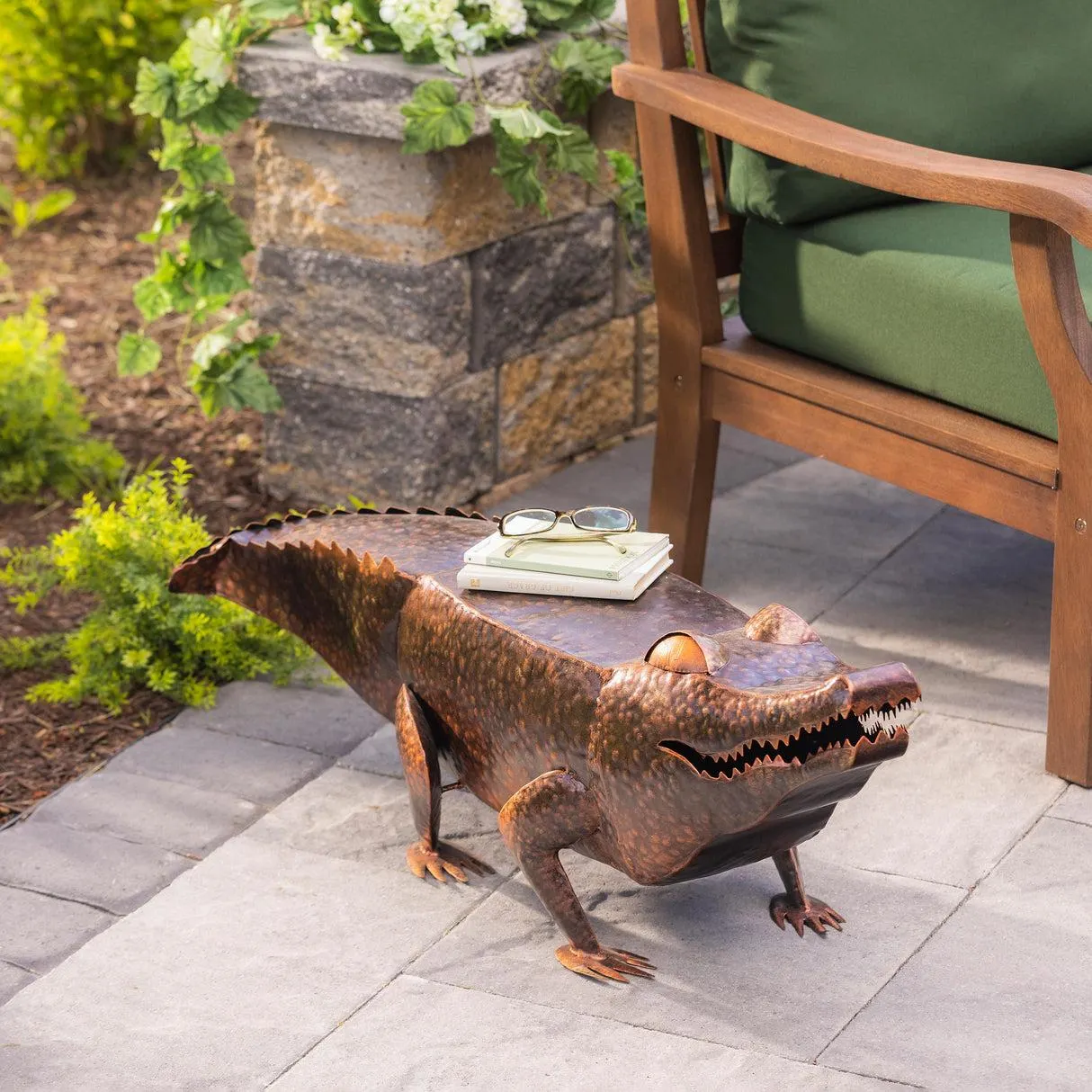 Handmade Painted Metal Alligator Side Table