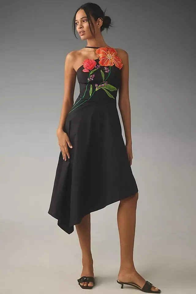 Yukiko Noritake Asymmetrical Floral Midi Dress